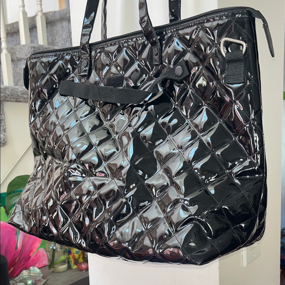Black faux patten leather travel bag